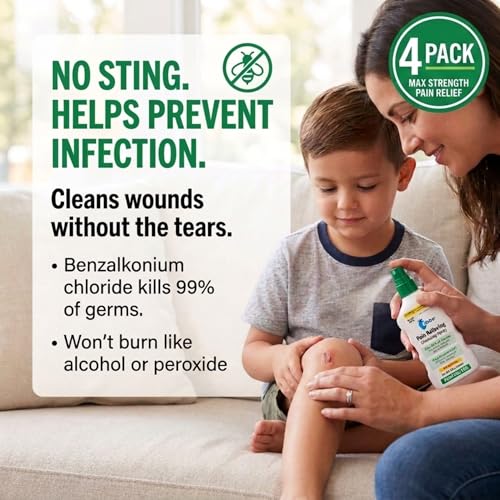 Globe Max Lidocaine Antiseptic Spray, No Sting, 4 Bottles, 5 oz 5 fl oz (Pack of 4)