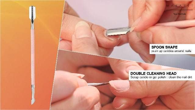 Makartt 1-Pack Pink Dual-End Cuticle Pusher, Stainless Steel Pink Cuticle Pusher