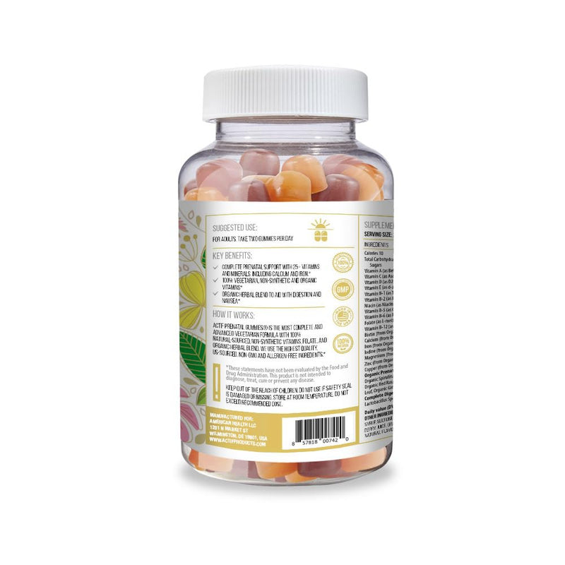 Actif Prenatal Gummies with 25+ Organic Vitamins and Organic Herbal Blend - Non-GMO, 100% Vegetarian, 90 Count, Made in USA