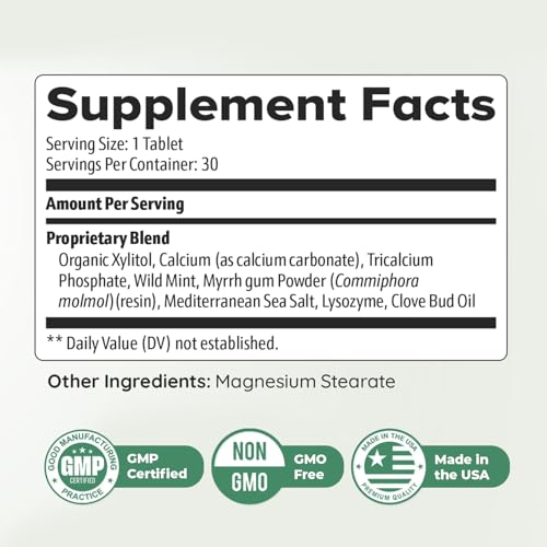 PowerBite – Calcium, Xylitol, Myrrh & Clove Tabs – 30 Ct, 1 Month Supply 30 Count (Pack of 1)