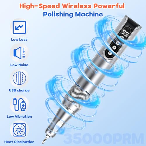 Cordless Mini Polisher Kit with 11 Heads, 35000 RPM,USB Rechargeable