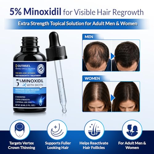 Minoxidil for Men and Women Extra Strength: Minoxidil 5% Topical Solution for Hair Regrowth Treatment for Hair Loss & Thinning Hair - Liquid Formula with Dropper Applicator