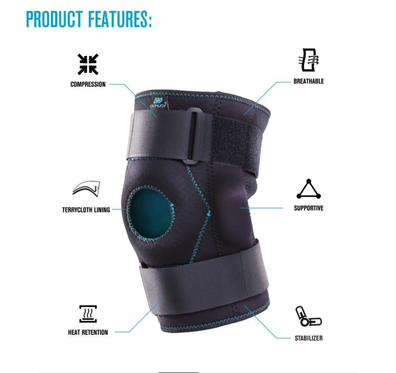 DonJoy Advantage Stabilizing Double Hinged Knee Wrap Brace for Sprains, Strains, Media Lateral Instability, Arthritis, Patella Buttress, Adjustable to fit Large to X-Large 15" to 19"