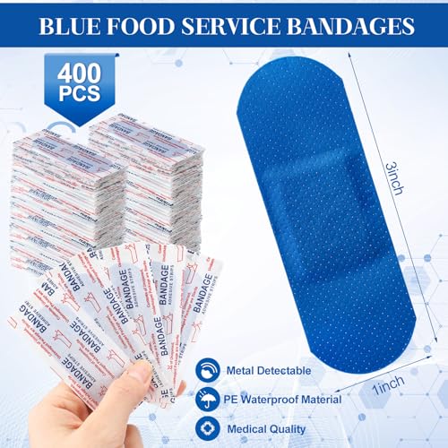 Geiserailie 800 Pcs Blue Metal Detectable Bandages Food Service 3"x1"