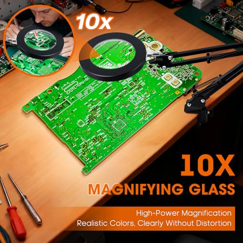 LXIANGN Hands Free 10X Magnifying Glass with Light and Clamp