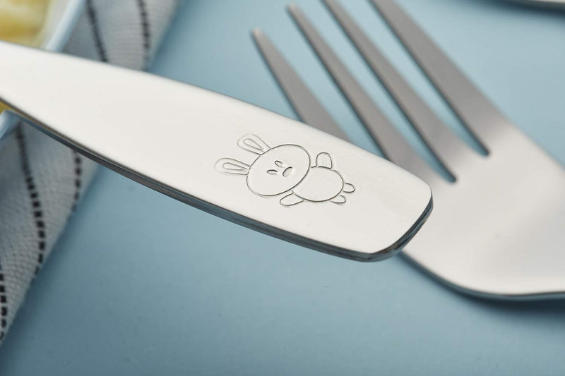 ANNOVA Kids Silverware 6 Pieces Children's Safe Flatware Set Stainless Steel - 3 x Forks, 3 x Children Dinner Spoons, Toddler Utensils, Metal Cutlery Set for LunchBox (Engraved Dog Bunny) WF850-S6FS - BeesActive Australia