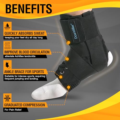 Doc Miller Lace Up Ankle Brace with Adjustable Straps for Men & Women Black XX-Large