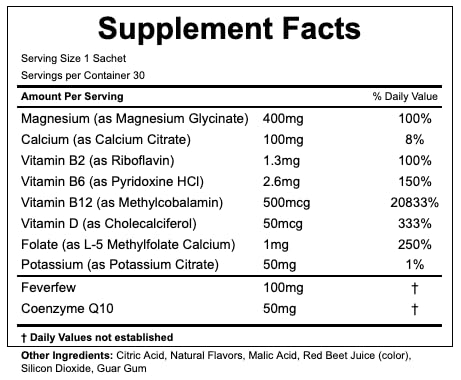 Daily Nervous System Support Formula for Head Tension, Stress & Energy, Calm Focus + Cellular Wellness Drink, 400mg of Pure Magnesium Glycinate + 9 Key Neuronutrients, 30 Travel Sachets Brazilian Berry Bliss