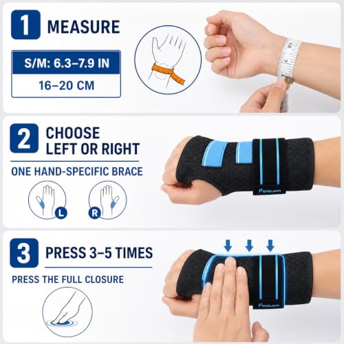 FENGJIDA Carpal Tunnel Wrist Brace for Night Sleep,Work,Typing Support Black Right-S/M