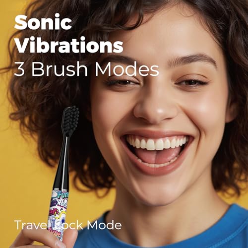 MIPOW Brush GO SlimPro i4 Electric Toothbrush Rechargeable Smart Ultra Sonic 3 Modes, Travel Case & Ceramic Dock, 60Day Battery Soft Bristles 2 Heads IPX7 Waterproof, Color-Graffiti Edition
