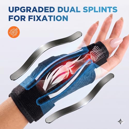 Thumb Support Brace | Upgraded Thumb Spica Splint Stabilizer Pain Relief Night Support for De Quervain’ s Tenosynovitis Trigger Finger Arthritis Sprains | Breathable Fabric Milky White/Black S/M _ Fit both hands
