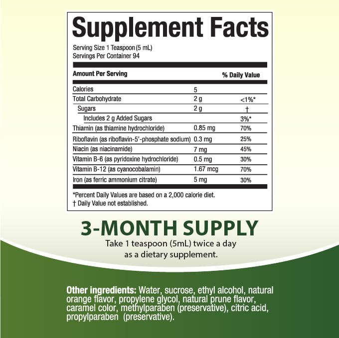 HealthA2Z® Liquid Vitamin B-Complex Plus Iron, Natural Orange Flavored, 16oz (473ml)