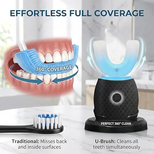 U-Shaped Electric Toothbrush – Comfort-Focused Design with Secure Grip for Daily Oral Hygiene at Home (Black)