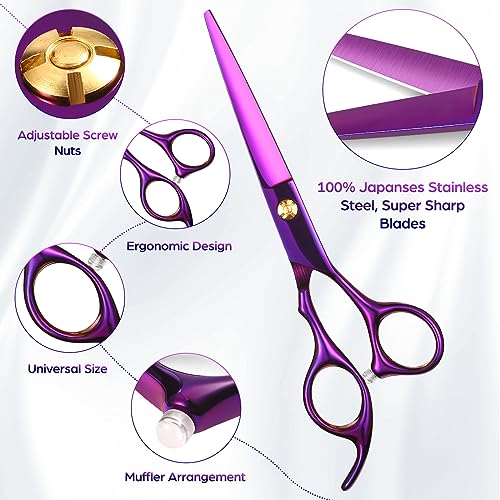Wenshall Hair Cutting Scissors Professional 6.89 inch Barber Scissors Multifunctional Salon Thinning Scissors Straight Shears Tools for Mother Father Friends' Christmas Gift Purple