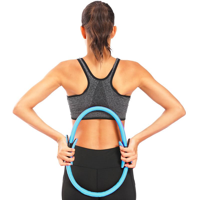 Pro Impact Pilates Ring Fitness Circle - Exercise Resistance Equipment for Body Sculpting - Yoga Training Toning Thighs, Legs - Core Strength - Lightweight & Portable - Non-Slip Pilates Equipment Blue