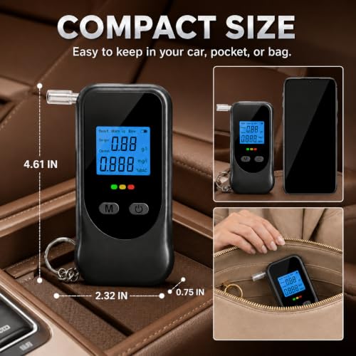 Breathalyzer Alcohol Tester with Keychain, Portable BAC Tester Black