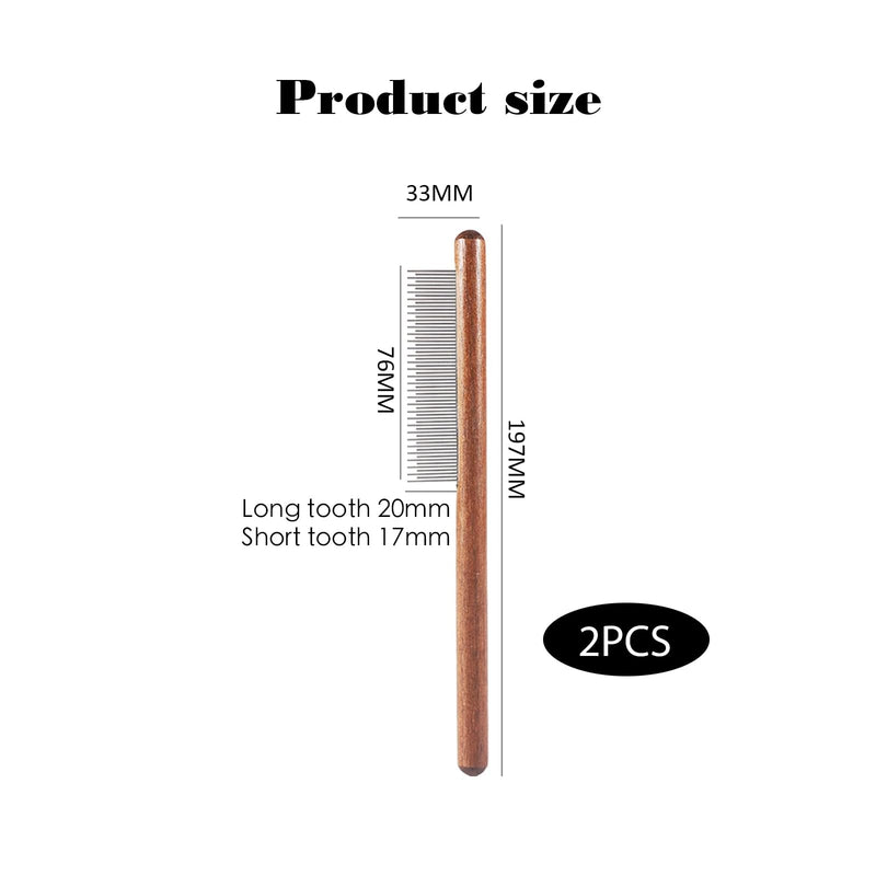 Zynewa Pack of 2 Pet Wooden Comb, Cat Comb, Wooden Dog Comb, Stainless Steel Needle Teeth, Pet Grooming Brush for Short/Long Hair, Pet Flea Comb - BeesActive Australia