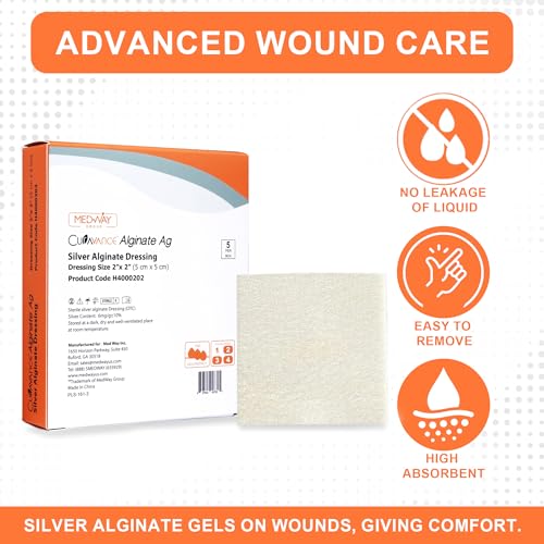 MedVance Silver Calcium Alginate Sterile Absorbent Dressing, 2"x2" Box of 5 2"x2" Silver Silver 5 Pack