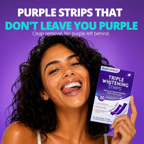 SAKYPRORAL Purple Whitening Strips, Long-Lasting Results, Enamel Safe & Low-Sensitivity, Professional Teeth Whitening Strips with Non-Slip Dry Strip Technology (28 Count (Pack of 1)) 28 Count (Pack of 1)