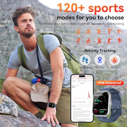 Smart Watch with Alexa Built-in, 1.83" HD Touchscreen Fitness Tracker, Bluetooth Notifications/Calls, IP68 Waterproof, 120+ Sport Modes, 24/7 Heart Rate & Sleep Monitor for iPhone Android iOS (Blue) Blue