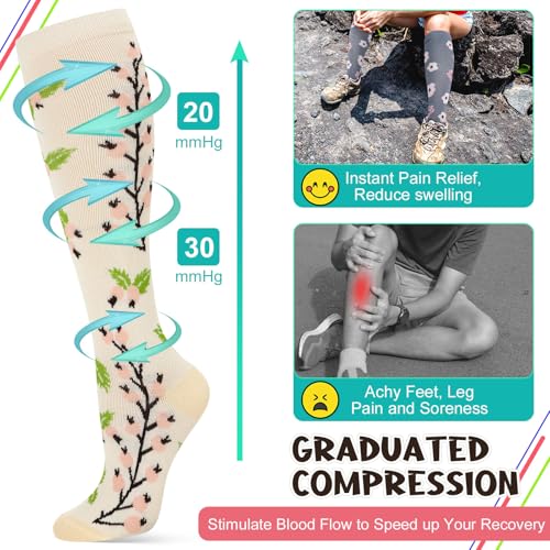 6 Pairs Compression Socks for Women Men Knee High Large-X-Large Multi
