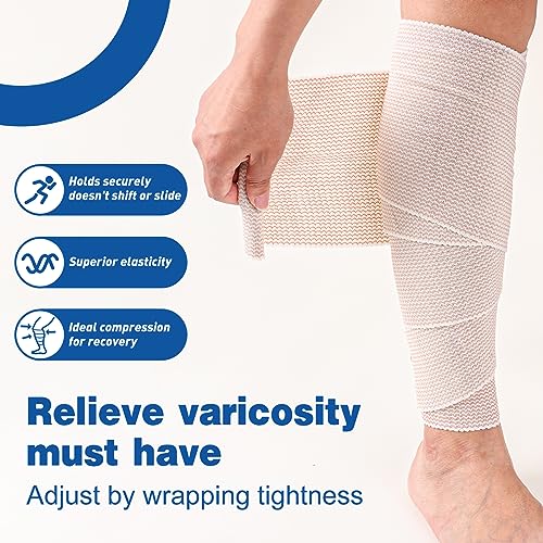 AZEN Premium 2 Pack Elastic Bandage Wrap 6 Inch, Compression Wrap Bandage for Legs, Ankle, Knee, Tummy, Body, Latex-Free, Lymphedema Wraps for Legs A-2p(6in)