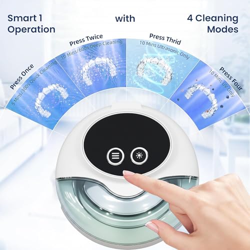 Rechargeable Ultrasonic Retainer Cleaner, 45kHz Portable Deep Cleaning Pod, Gentle Dental Cleaner for Aligners, Mouth Guards, Night Guards & Braces, Digital Timer with 4 Cleaning Modes