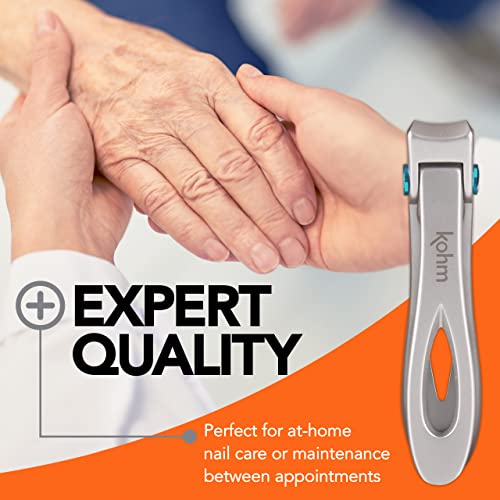 KOHM Nail Clippers Set for Thick Nails - Heavy Duty, Wide Mouth Professional Fingernail and Toenail Clippers for Men, Women & Seniors, Silver