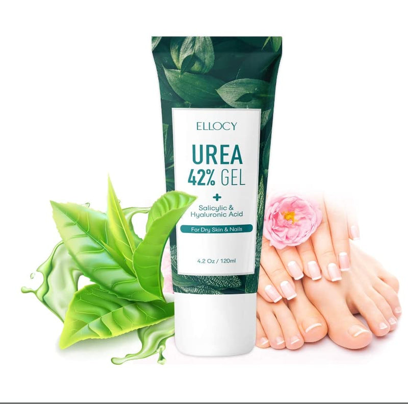 42% Urea Gel - Max Plus Salicylic & Hyaluronic Acid cracked heel repair callus remover for Elbows, Feet, and Hands, and cracked heel, calloused feet remover gel 4oz