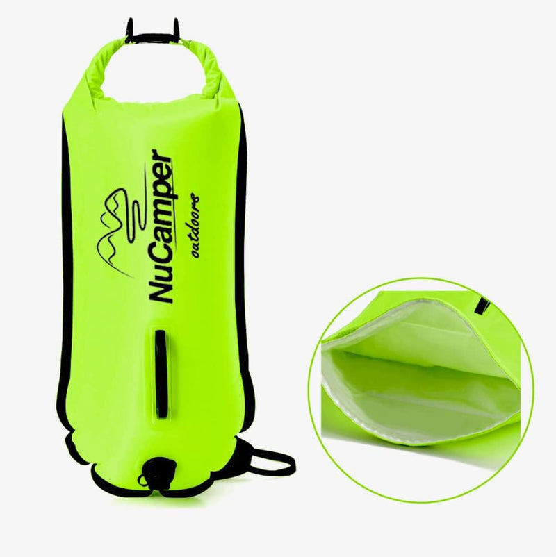 NuCamper Swim Buoy for Open Water Swimmers With Adjustable Waist Belt, Waterproof Dry Bag, Swim Bubble For Safty Swimming, Training Snorkeling, Kayaking, Diving, Boating, Large Capacity 28L Yellow - BeesActive Australia