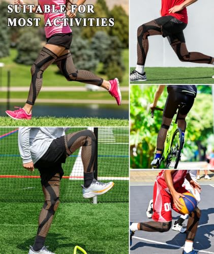 2 Pack Full Leg Compression Sleeves for Men Women, Compression Leg Sleeve for Knee Pain Relief, Muscle Recovery, Swelling, Knee Brace Support for Basketball, Running, Workout, Cycling (Black and Brown, XX-Large) Black and Brown