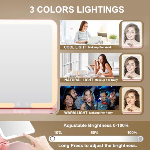Mocado Travel Makeup Mirror with Light, Foldable Lighted Makeup Mirror Rose Gold 7.5"L x 5"W