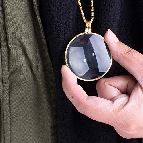 Super Z Outlet Necklace with 1-3/4 Inch Optical Magnifier Lens and 36-Inch Gold Chain for Library, Reading Fine Print, Zooming, Increase Vision, Jewelry