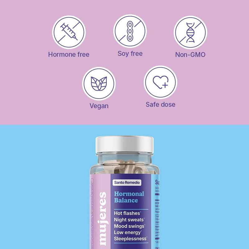 Santo Remedio Hormonal Balance, Dietary Supplement, Relief for Menopause Symptoms, Helps Reduce Hot Flashes, Night Sweats, and Mood Swings, Clinically Proven Ingredients, Hormone-Free, 30 Servings