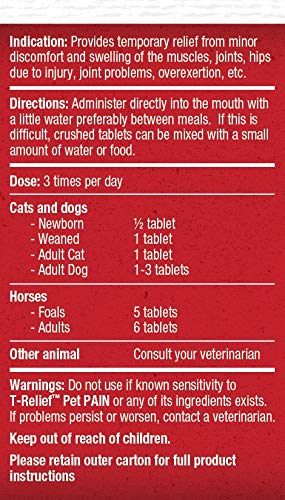 T-Relief Pet Pain Relief Arnica +12 Powerful Natural Medicines Help Ease Muscle Joint & Hip Pain Soreness Stiffness & Injuries Max Fast-Acting Soother for Dogs & Cats - 90 Tablets (2 Pack) - PawsPlanet Australia