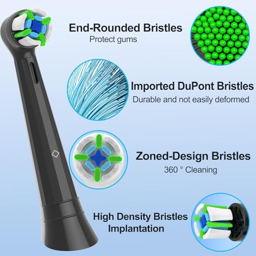 Qitizu Replacement Heads Compatible with Oral B iO Electric Toothbrush, Replacement Toothbrush Heads Fit for Oral-B iO 2/3/4/5/6/7/8/9/10 Series Toothbrush, 8 Packs (Black) Black 8 Count (Pack of 1)