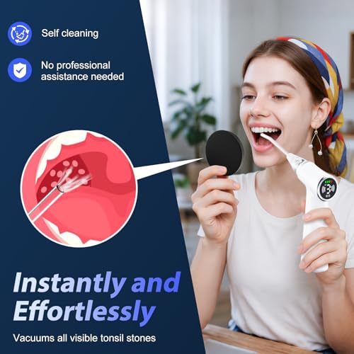 Electric Tonsil Stone Remover, 6 Suction Modes, 6-in-1 Probes & Ultra-Bright LED, Tonsil Stone Vacuum Kit with Food-Grade Silicone Tips, Painless Cleaning for Fresh Breath,Rechargeable & Waterproof M