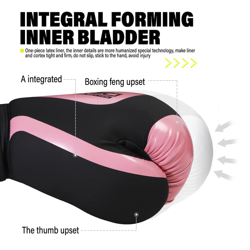 LEKÄRO Boxing Gloves,Boxing Training Gloves Men and Women Leather,Punching Bag Gloves for Boxing & MMA Training,Kickboxing, Muay Thai, MMA 10 OZ Pink