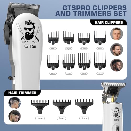 GTSPro Hair Clippers for Men, Clippers and Trimmers Set, Barber Clippers, Electric Hair Trimmer with Box, Gifts for Men White Human-white
