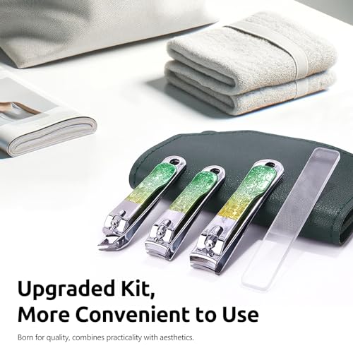 4 Pcs Stainless Steel Nail Clippers Manicure Set, Portable Beauty Tool Professional Grooming Kits, Travel Nail Kit for Men and Women Green