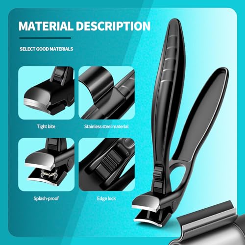 Upgraded ingrown toenail Clippers Set for Thick Nails for Seniors Ergonomic Angled Head and Heavy-Duty Long Handle for Thick Nails, Wide Jaw Nail Cutter with Catcher for Women and Men Curved handle set