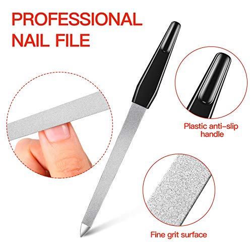 12 Pcs Metal Nail File 6.7 Inch Stainless Steel Nail File Double Sides with Anti Slip Handle Fingernails Toenails Manicure Tool for Woman and Men(Black) Black
