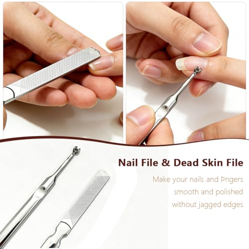 7-Piece Precision Men’s Nail Grooming Travel Kit, Stainless Steel Manicure Set with Fingernail & Toenail Clippers, Nail File, Slant Tip Tweezers, Cuticle Scissors, Exquisite Leather Case(Grey) Grey