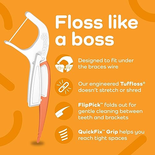 Plackers OrthoPick® Floss Picks Designed for Braces, Tuffloss® Made Without PTFE, FlipPick® Clean Between Brackets, 36 Count (8 Pack) 36 Count (Pack of 8)