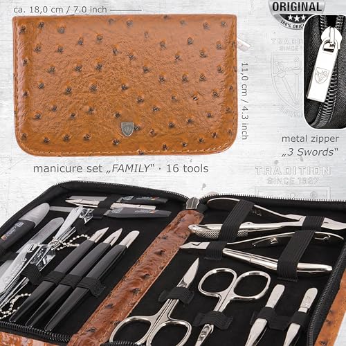 3 Swords Germany – manicure pedicure set kit (141) SYNTHETIC LEATHER - OSTRICH BROWN