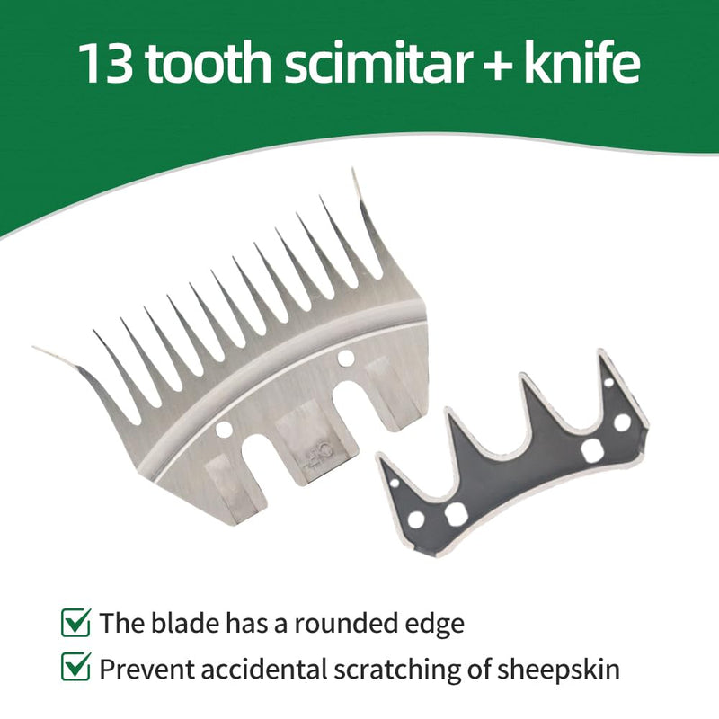 Sheep Shears Blades Curved Wool Shearing Comb and Cutter Blade Set for Alpaca Goats Wool Cutter Grooming Trimmer(13T Scimitar+Front Blade) 13T scimitar+front blade - BeesActive Australia