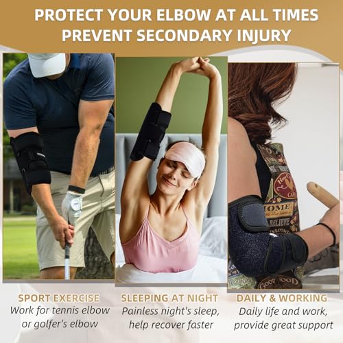 Elbow Brace for Cubital Tunnel Syndrome w/ 4 Removable Metal Splint Black-Right