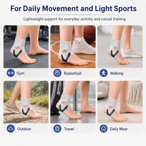 2 Pack Lightweight Adjustable Ankle Brace for Women and Men, 1 Pair Sports Medium-Gray