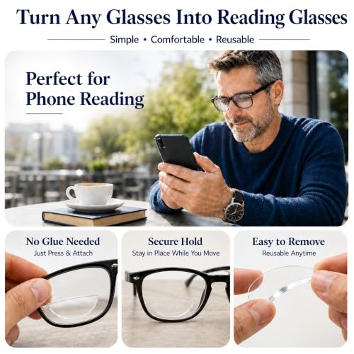 Stick on Bifocal Lenses for Sunglasses, Reusable Stick on Readers for Glasses, No Water or Glue Needed 1pack 1.5 x