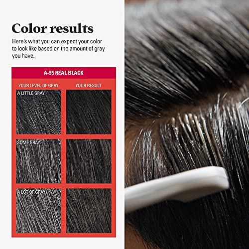 Just For Men Touch of Gray, Mens Hair Color Kit with Comb Applicator for Easy Application Real Black A-55 1 Count (Pack of 3) Hair Dye